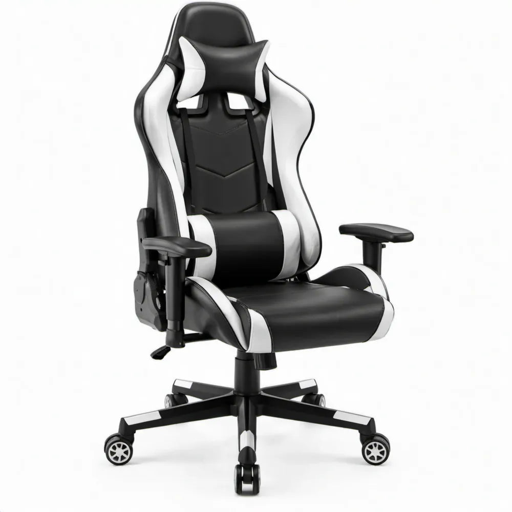 Gamingstoel met hoge rugleuning zwart/wit PU-kunstleer 68 x 68 x 123-133 cm