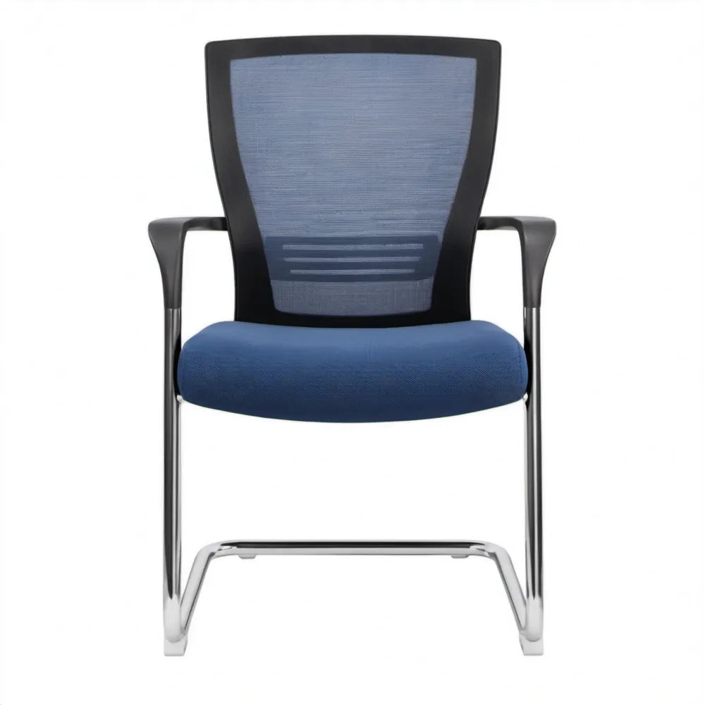 Vergaderstoel met armleuningen en sledeframe, blauw/zwart/chroom, 60 x 60 x 94 cm