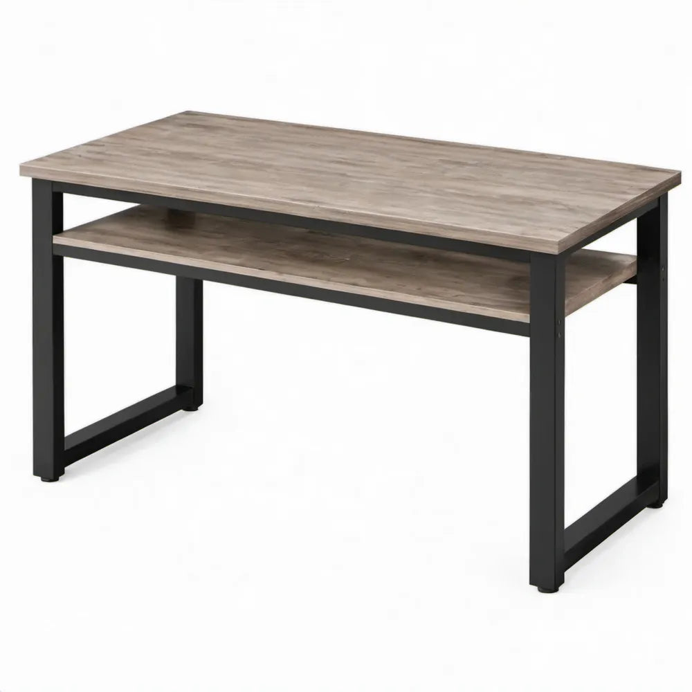 Bureau met opbergplank 120 x 60 x 75 cm grijs eikenlook en zwart