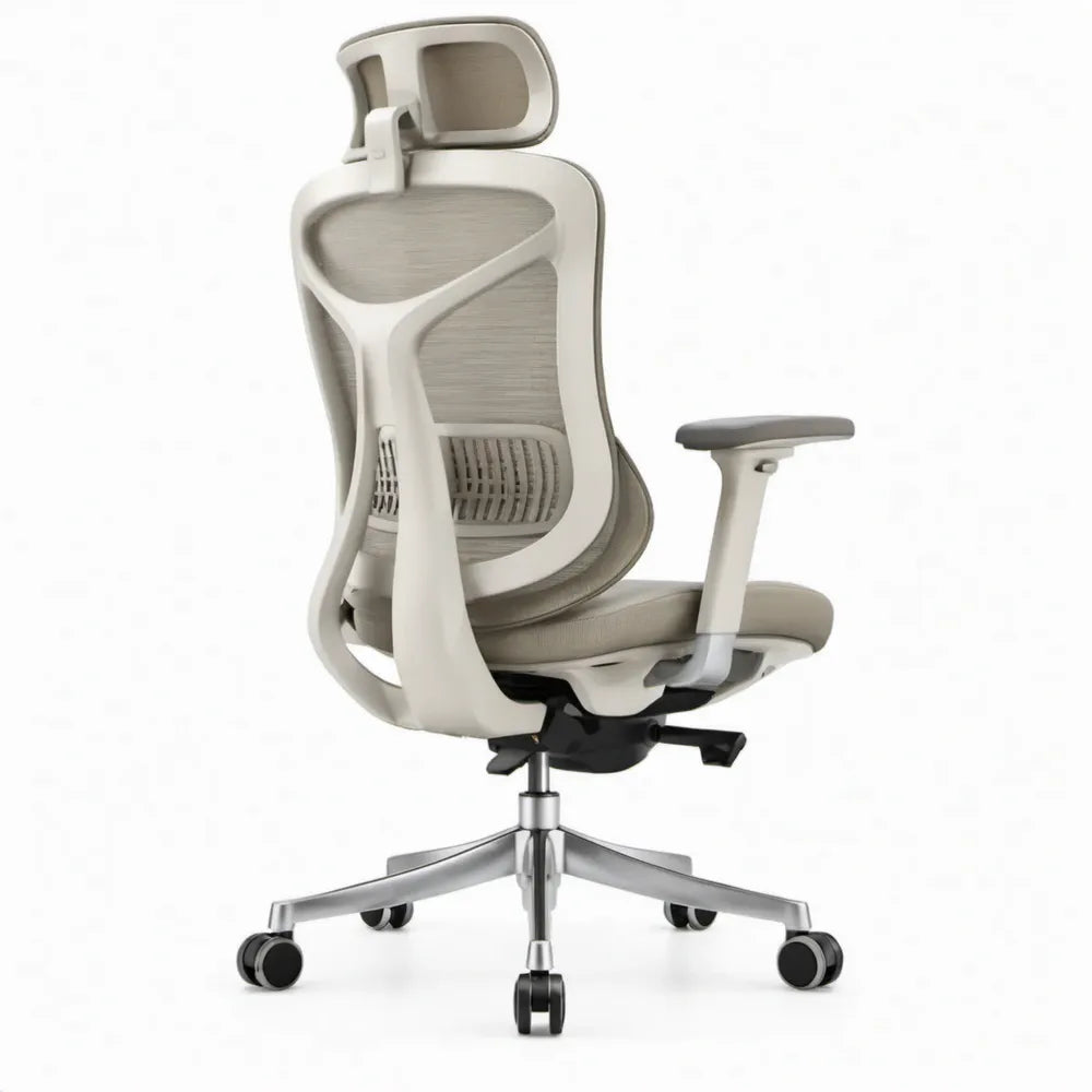 Ergonomisch model met hoofdsteun, verstelbare rugleuning en armleuningen, lichtgrijs/zilver/zwart, 68 x 68 x 118-128 cm