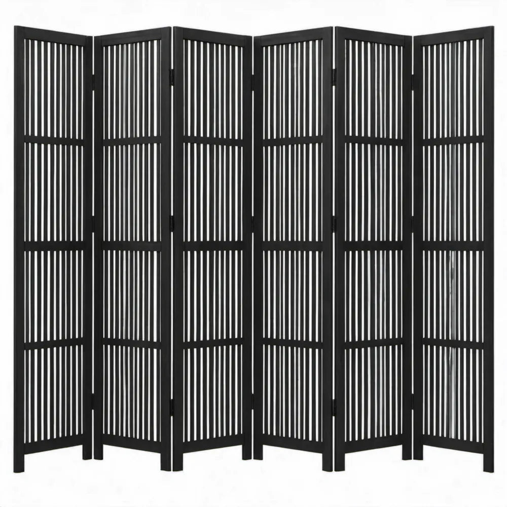 6-delig Kamerscherm 240 x 170 cm van Massief Paulowniahout - Zwart