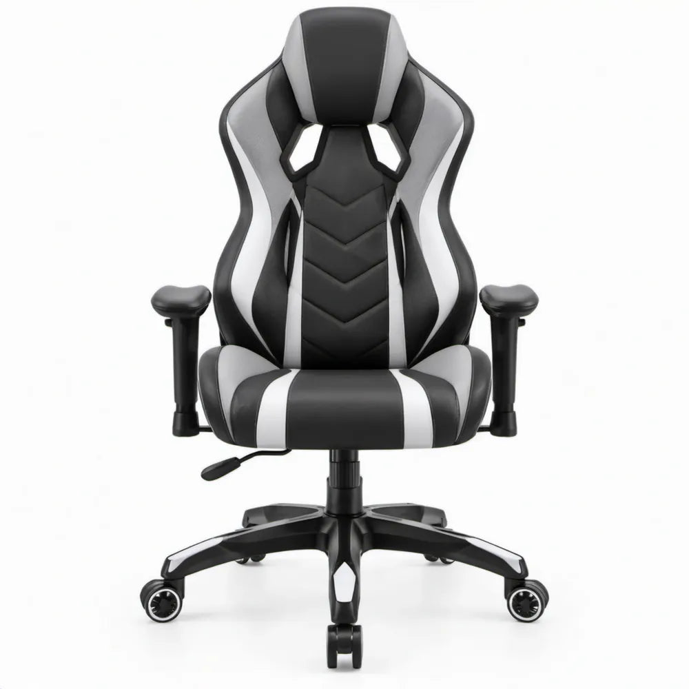 Gamingstoel zwart/grijs van PU-kunstleer met verstelbare armleuningen en kantelfunctie, 65 x 65 x 120-130 cm