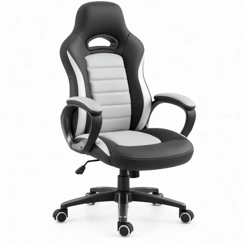Zwart-witte gamingstoel van kunstleer, 63 x 63 x 111-121 cm