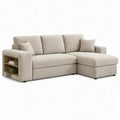 Beige hoekbank met chaise longue en opbergvak, 230 x 150 x 85 cm