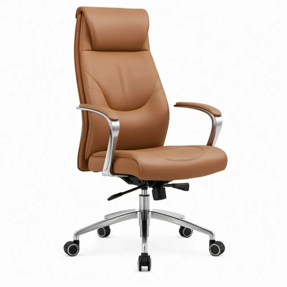 Ergonomische bureaustoel met hoge rugleuning en hoofdsteun, cognacbruin, 66 x 68 x 118-128 cm