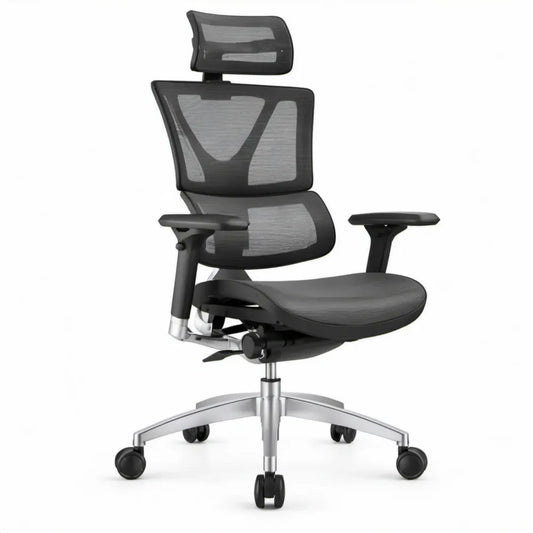 Ergonomische bureaustoel met hoofdsteun en verstelbare armleuningen, zwart/zilverkleurig, 66 x 66 x 118-128 cm