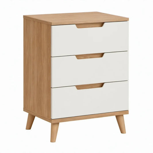Ladekast met 3 lades, 80 x 40 x 95 cm, Wit/Eikenkleurig