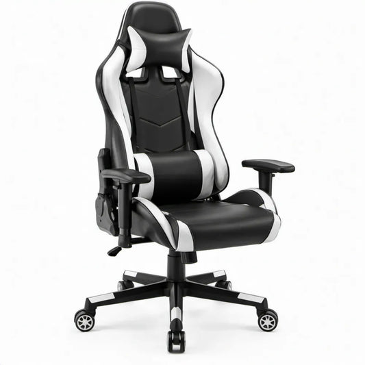 Gamingstoel met hoge rugleuning zwart/wit PU-kunstleer 68 x 68 x 123-133 cm
