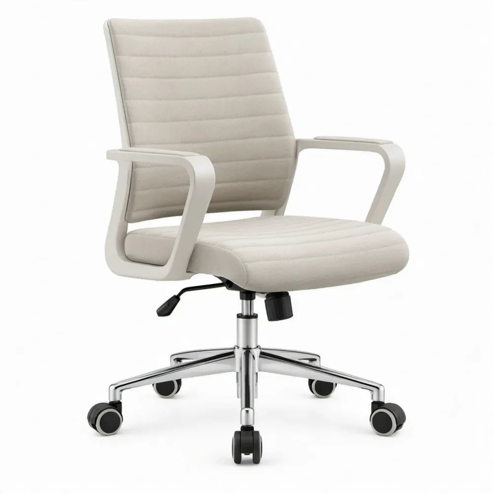 Ergonomische bureaustoel met armleuningen en wielen, gebroken wit, 62 x 62 x 110-120 cm