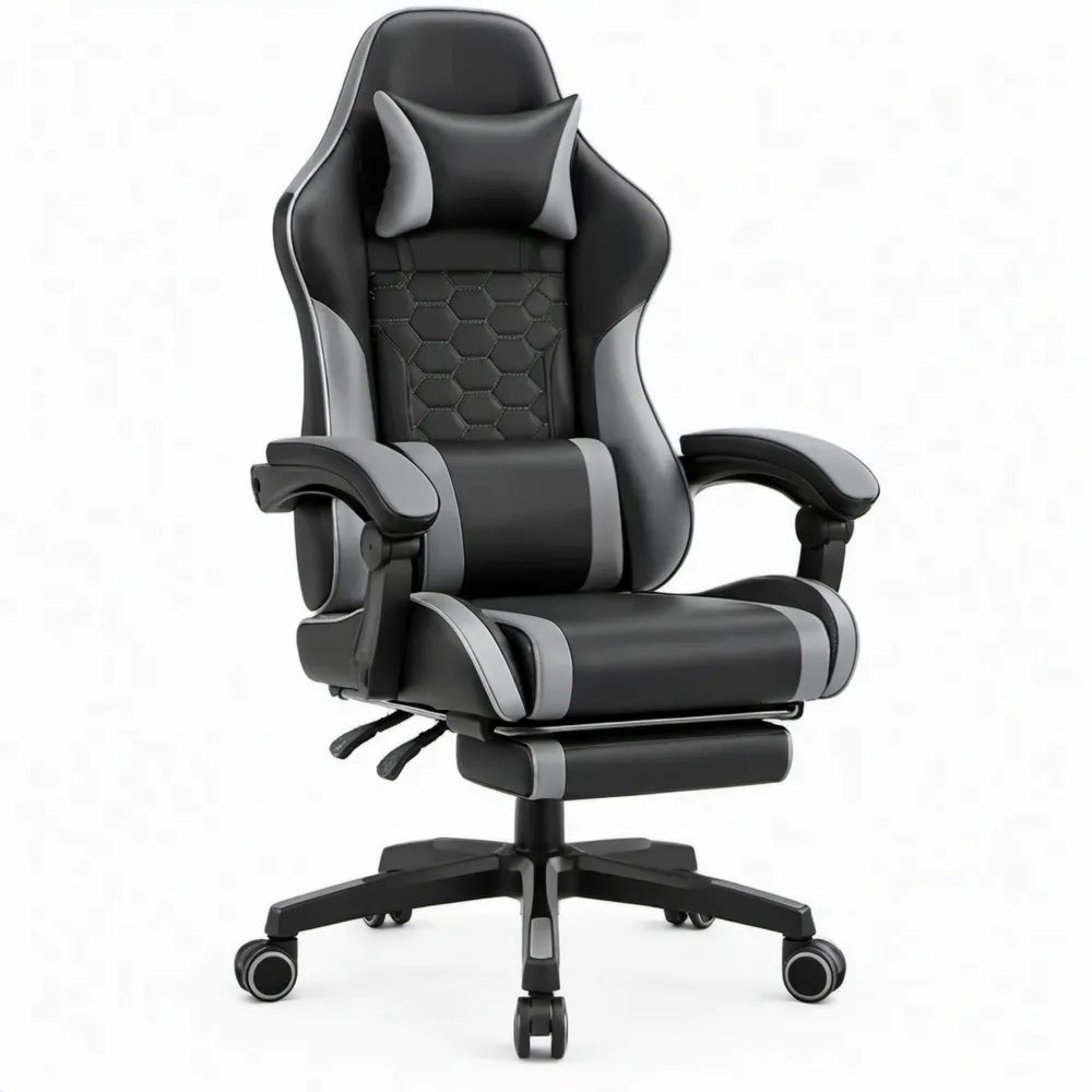 Verstelbare gamingstoel met voetensteun, zwart/grijs, 65 x 65 x 120-130 cm