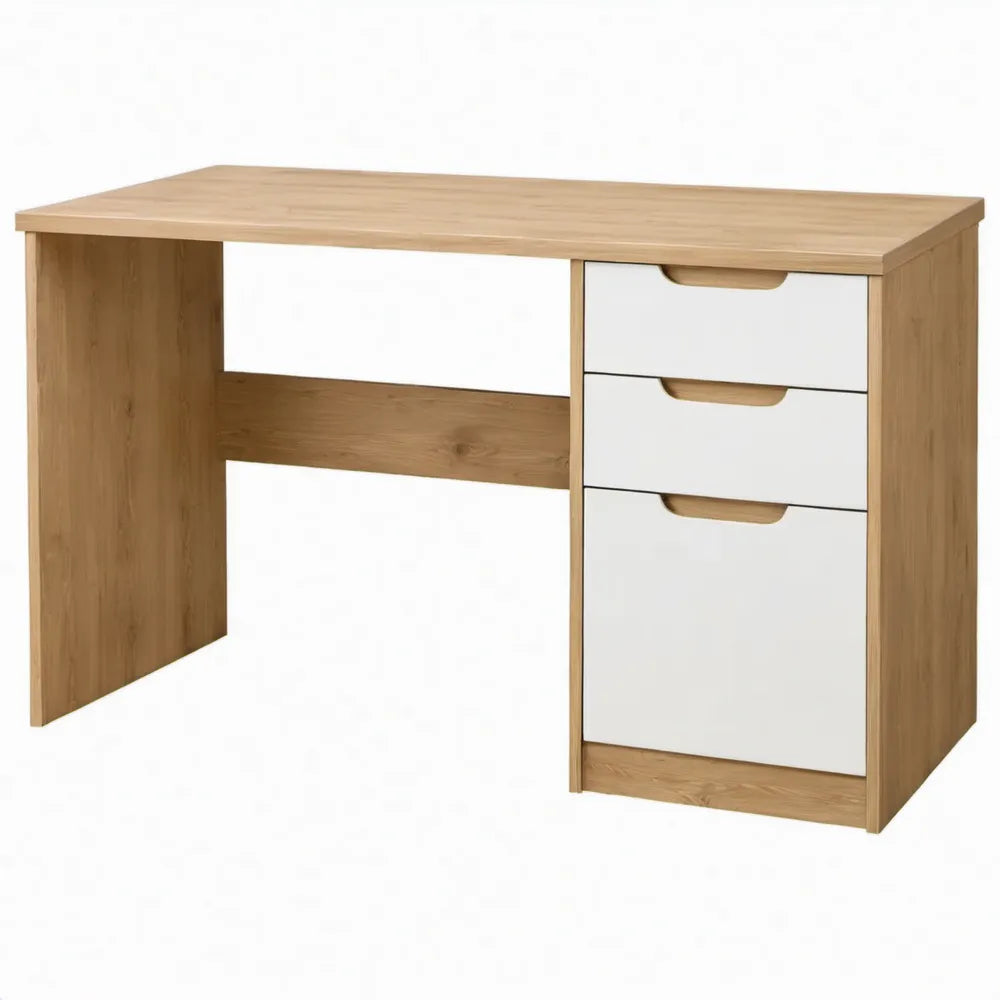 Bureau met 3 lades, 120 x 60 x 75 cm, eikenkleurig/wit