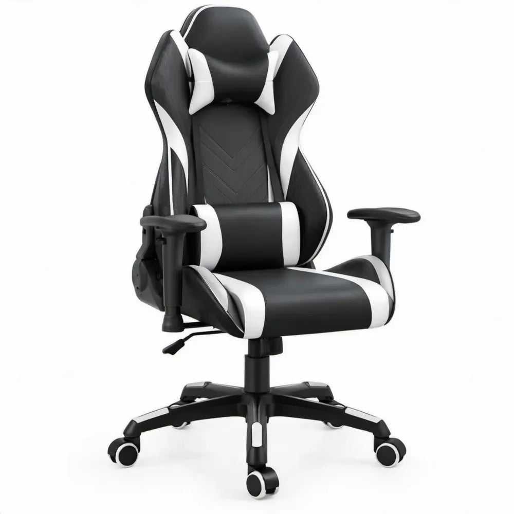 Verstelbare gamingstoel van PU-kunstleer zwart/wit, 66 x 65 x 124-134 cm