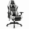 Gamingstoel Zwart/Wit met Voetensteun, Verstelbare Rugleuning en Kussens, 66 x 70 x 122-132 cm