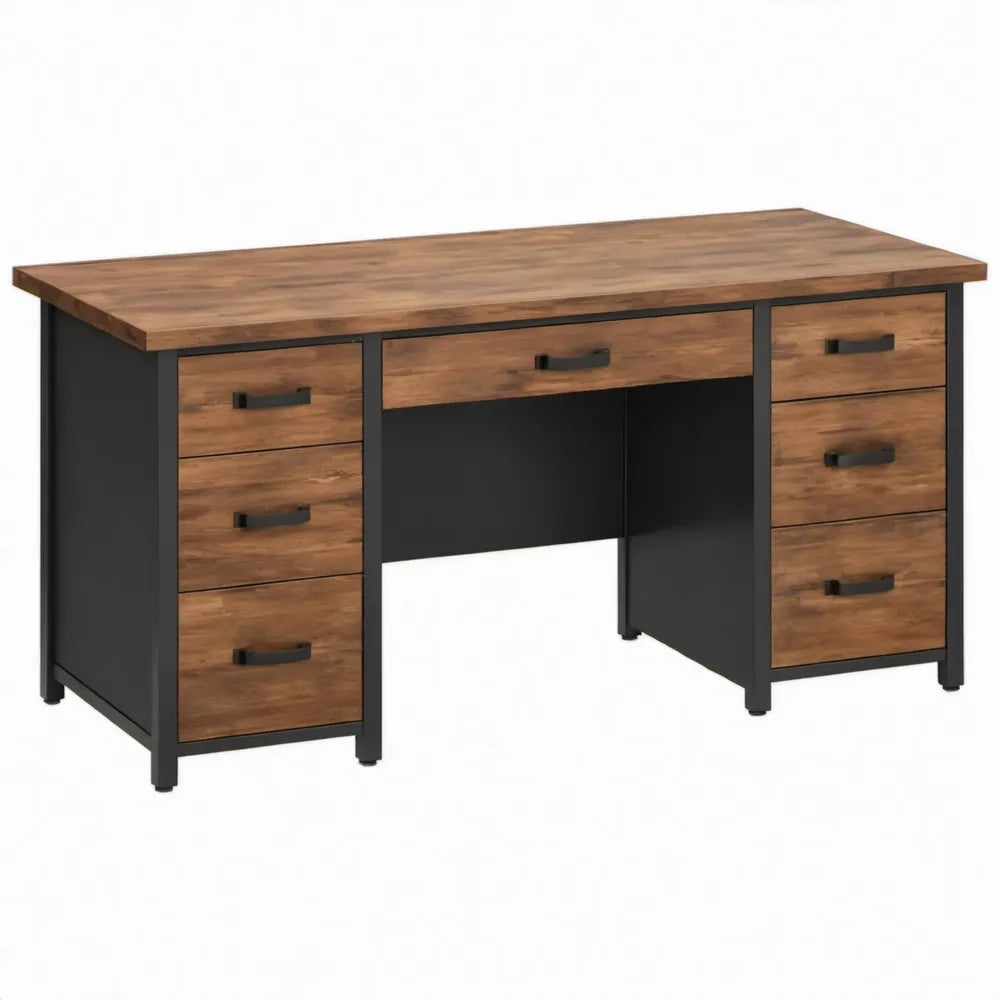 Bureau met 7 laden, 140 x 60 x 75 cm, bruin en zwart
