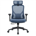 Ergonomische blauwe en zwarte mesh bureaustoel met hoofdsteun, 64 x 64 x 118-128 cm