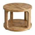 Ronde bijzettafel van massief eikenhout met opbergplank, Ø 80 x H 55 cm, naturel