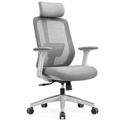 Ergonomische bureaustoel met hoofdsteun, lendensteun en armleuningen, grijs/zilvergrijs, 65 x 65 x 118-128 cm