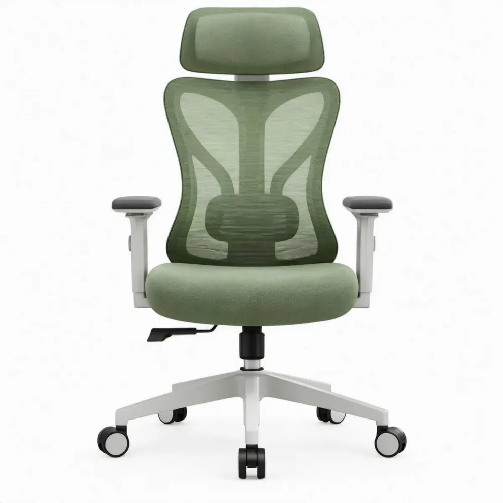 Ergonomische bureaustoel groen met hoofdsteun en verstelbare armleuningen, 65 x 65 x 116-126 cm