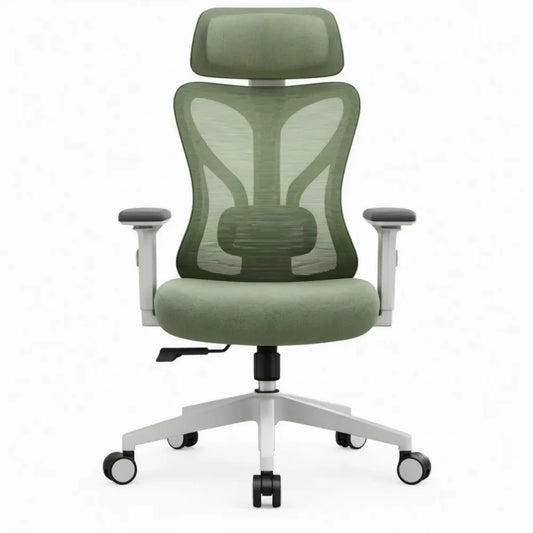 Ergonomische bureaustoel groen met hoofdsteun en verstelbare armleuningen, 65 x 65 x 116-126 cm