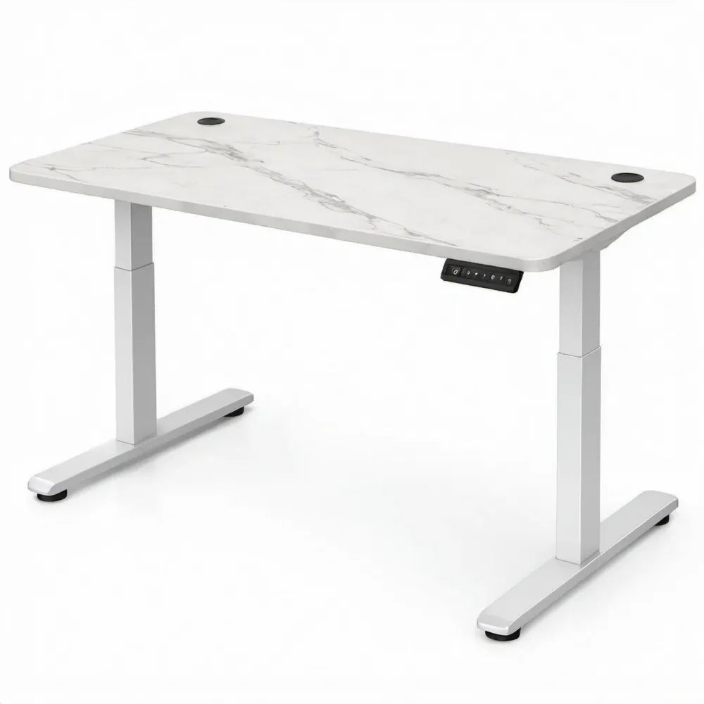 Elektrisch verstelbaar bureau 120 x 60 cm wit marmerlook met wit stalen frame