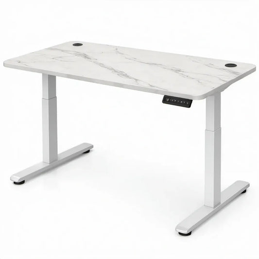Elektrisch verstelbaar bureau 120 x 60 cm wit marmerlook met wit stalen frame