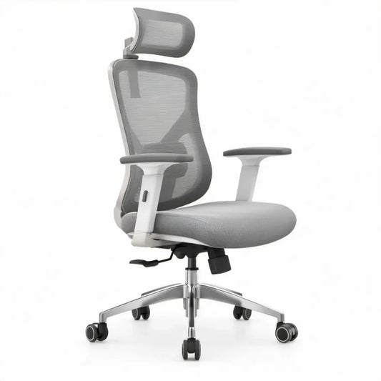 Ergonomische bureaustoel met verstelbare hoofdsteun, grijs/zilver/zwart, 64 x 64 x 116-126 cm