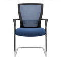Vergaderstoel met armleuningen en sledeframe, blauw/zwart/chroom, 60 x 60 x 94 cm