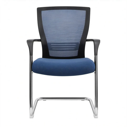 Vergaderstoel met armleuningen en sledeframe, blauw/zwart/chroom, 60 x 60 x 94 cm