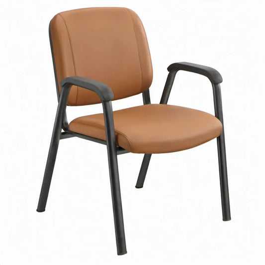 Vergaderstoel met Armleuningen in Cognac PU-Kunstleer en Zwart Staal, 58 x 60 x 82 cm