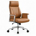 Cognacbruine bureaustoel van PU-kunstleer met hoge rugleuning, 66 x 64 x 118-128 cm