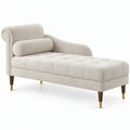 Chaise longue met armleuning, crème bouclé polyester, donkerbruine en gouden poten, 170 x 76 x 82 cm