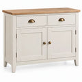 Dressoirkast met 2 deuren en 2 lades, 90 x 40 x 85 cm, crème en naturel rubberhout