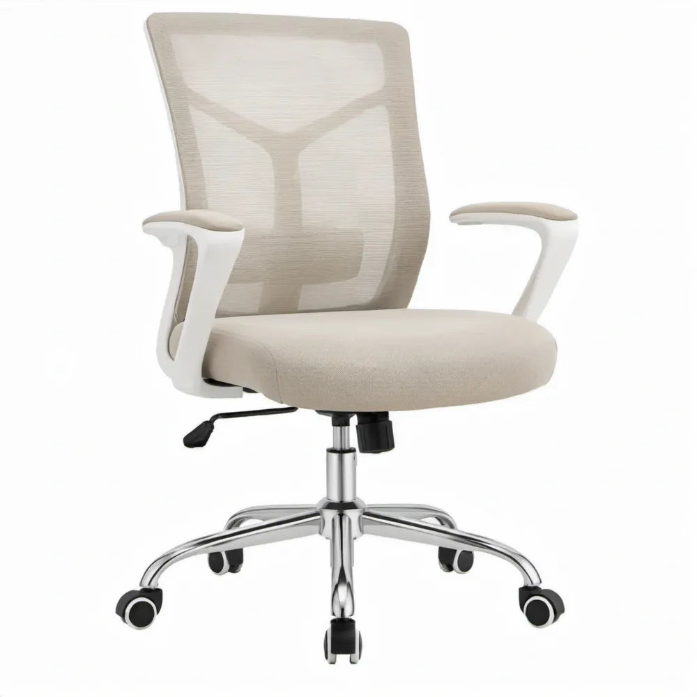 Ergonomische bureaustoel met armleuningen, verstelbare hoogte, beige/wit, 62 x 62 x 90-100 cm