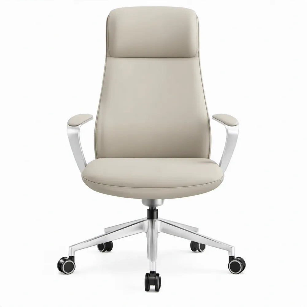 Ergonomische bureaustoel met hoge rugleuning en hoofdsteun, beige, 66 x 66 x 116-126 cm