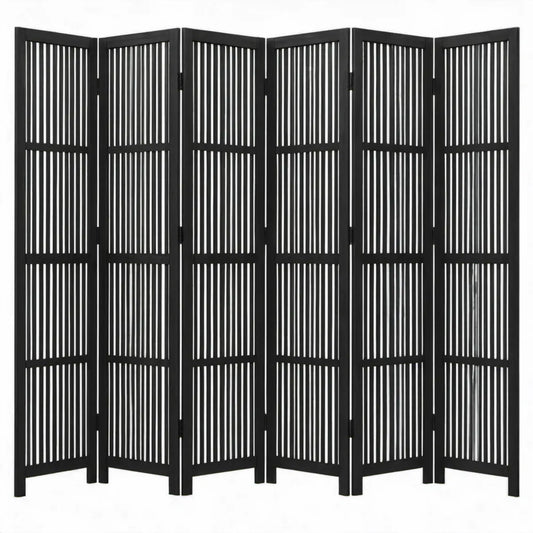 6-delig Kamerscherm 240 x 170 cm van Massief Paulowniahout - Zwart