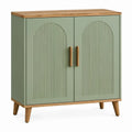 Opbergkast met 2 deuren, 80 x 40 x 90 cm, saliegroen en naturel bruin, MDF en rubberhout