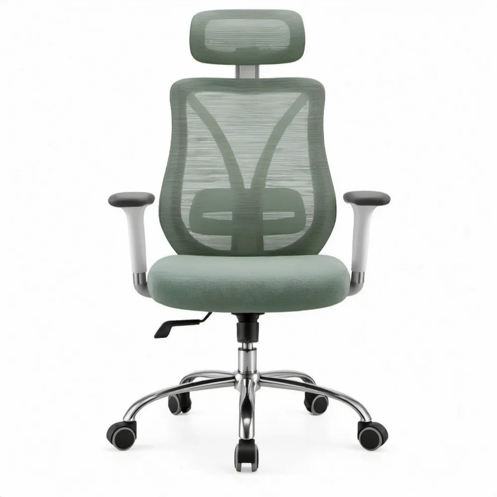 Ergonomische groene mesh bureaustoel met hoofdsteun en armleuningen, 64 x 64 x 118-128 cm