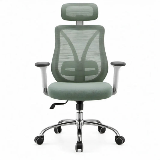 Ergonomische groene mesh bureaustoel met hoofdsteun en armleuningen, 64 x 64 x 118-128 cm