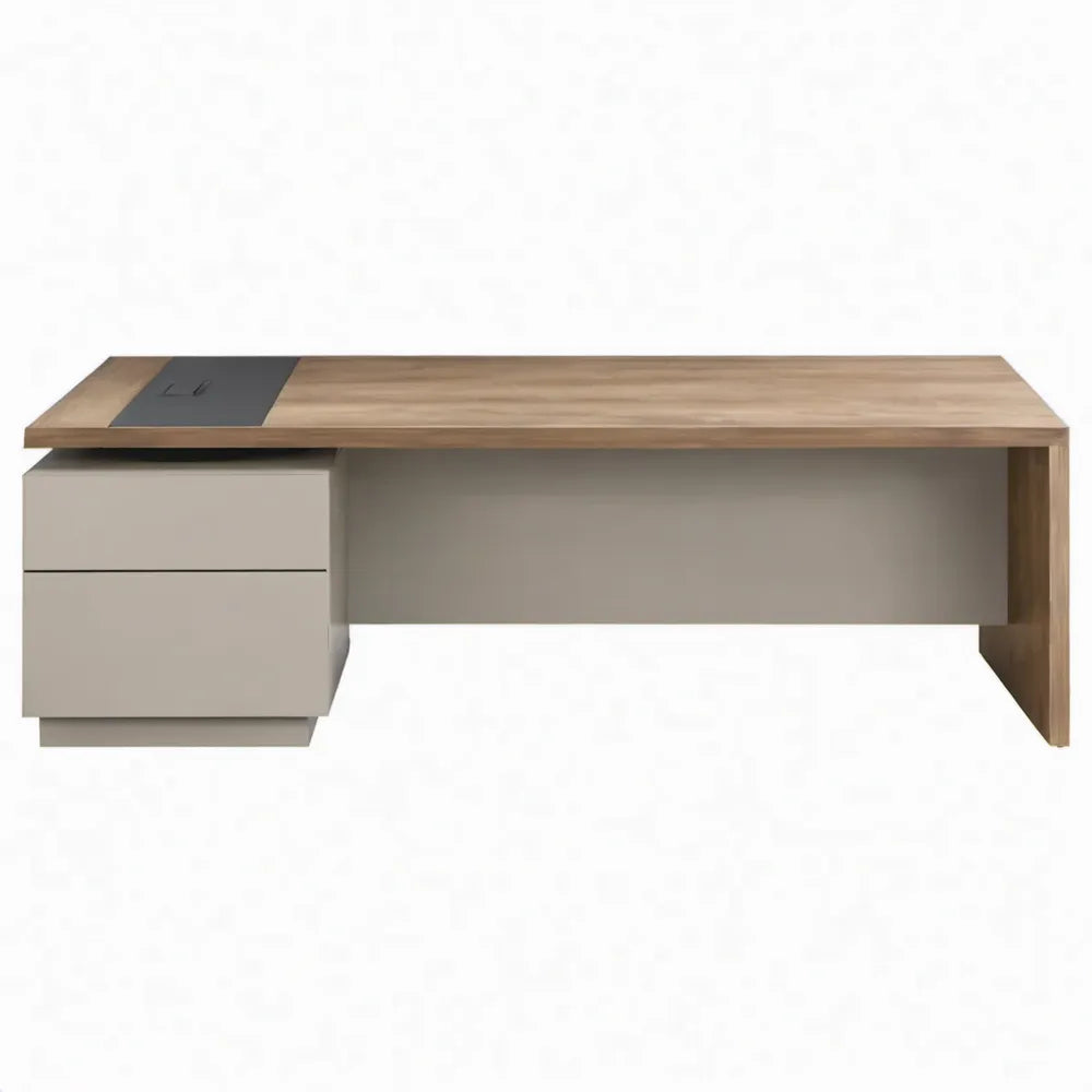 Bureau met 2 laden en kabeldoorvoer, walnootkleurig/beige/zwart, 180 x 80 x 75 cm