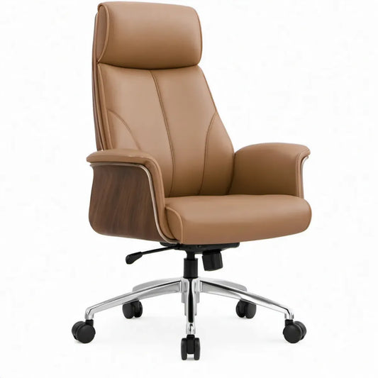 Directiestoel met hoge rugleuning van PU-kunstleer, cognacbruin, 68 x 70 x 118-128 cm