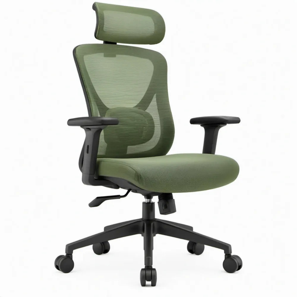 Ergonomische bureaustoel met hoofdsteun en lendensteun, groen/zwart, 64 x 64 x 116-126 cm