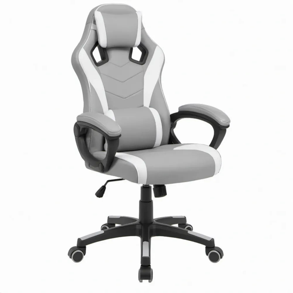 Ergonomische draaistoel met hoofdsteun en wielen, 66 x 68 x 119-129 cm, grijs/wit/zwart