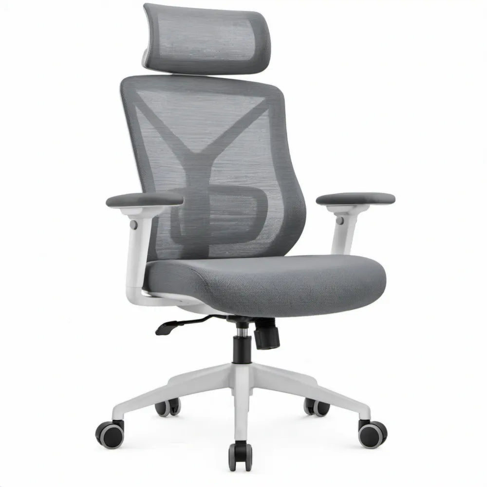 Ergonomische bureaustoel met verstelbare hoofdsteun Grijs/Wit/Zwart 65 x 65 x 115-125 cm