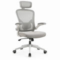 Ergonomische bureaustoel grijs/wit/zwart met verstelbare hoofdsteun en lendensteun, 65 x 65 x 118-128 cm