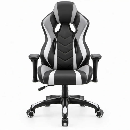 Gamingstoel zwart/grijs van PU-kunstleer met verstelbare armleuningen en kantelfunctie, 65 x 65 x 120-130 cm