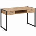 Industrieel bureau met 2 laden en open vak, 120 x 60 x 75 cm, eikenkleurig/zwart
