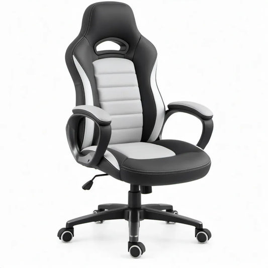 Zwart-witte gamingstoel van kunstleer, 63 x 63 x 111-121 cm