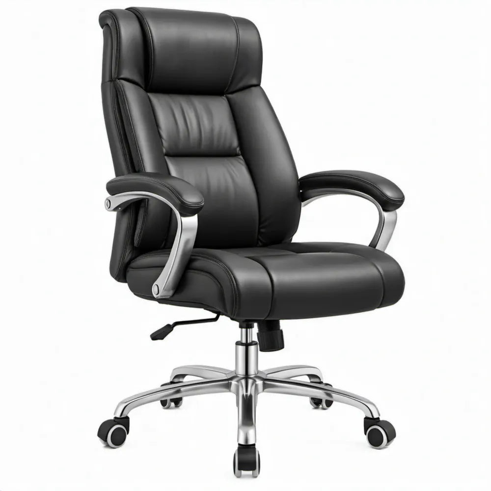 Zwarte directiestoel van PU-kunstleer met hoge rugleuning, 70 x 70 x 112-122 cm