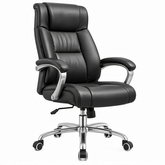 Zwarte directiestoel van PU-kunstleer met hoge rugleuning, 70 x 70 x 112-122 cm